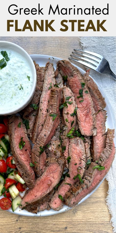 Greek Meat Marinade, Cuban Flank Steak Marinade, Protein House Recipes, Steak Mediterranean Recipes, Mediterranean Recipes Steak, Mediterranean Marinade Beef, Mediterranean Skirt Steak, Greek Beef Marinade, Greek Skirt Steak Marinade