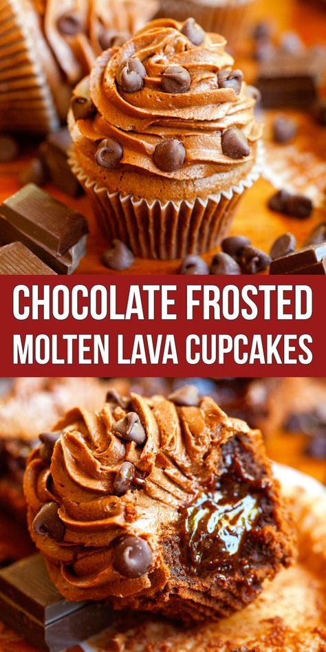 Chocolate Frosted Molten Lava Cupcakes – CUCINADEYUNG Simple Chocolate Frosting, Lava Cupcakes, Molten Lava Cakes Recipe, Lava Cookies, Frosting Cupcakes, Lava Cake Recipes, Halloween Foods, Molten Lava Cakes, Delicious Deserts