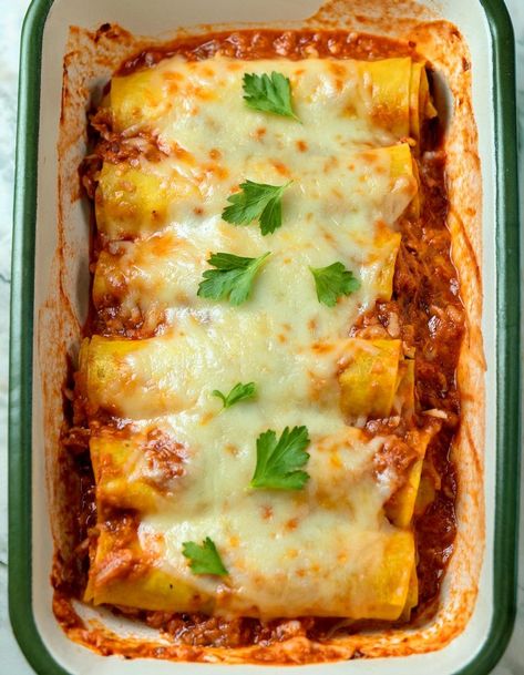 Loaded Beef Enchiladas, Tex Mex Ground Beef Enchiladas, Beef Enchiladas With Chili Sauce, Tex Mex Christmas Dinner, Healthy Tex Mex Recipes, Red Beef Enchiladas, Best Tex Mex Recipes, Tex Mex Beef Enchiladas, Enchiladas Shredded Beef