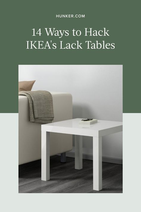 The Lack series is an IKEA standby if you're looking for budget and basic surface pieces. They are really about as inexpensive as furniture can be. That said, you can always make a good thing better. See how people upgrade their Lack items. #hunkerhome #ikea #ikeahack #ikeahackideas #ikeainspo Living Room Table Ikea, Ikea Lack Table Ideas, Lack Console Table Ikea, Ikea Table Top Hacks, Lack Ikea Table, Ikea Lack Side Table Hack, Ikea Lack Hack Table, Ikea Side Table Makeover, Ikea Lack Table Makeover