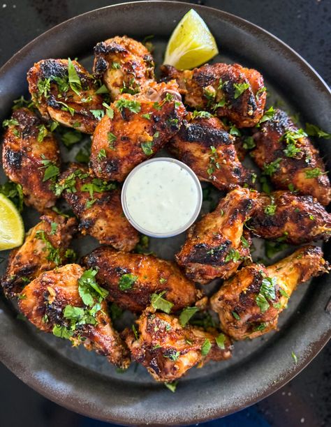 Party Tandoori Chicken Wings - My Savory Adventures Tandoori Chicken Wings, Blue Cheese Dipping Sauce, Cheese Dipping Sauce, Blue Cheese Dip, Yogurt Dip, Super Bowl Party, Cheese Dip, Unsweetened Almond Milk, Ranch Dressing