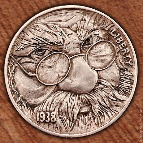 #48 Santa Hobo Art, Hobo Coins, Steampunk Cat, Santa Carving, Custom Coins, Hobo Nickel, Coin Art, Engraving Art, Coins For Sale