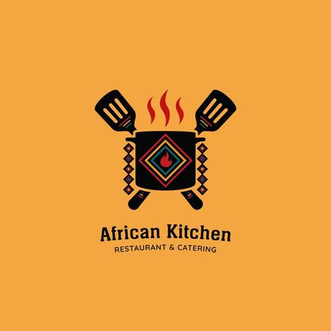 African cultural kitchen restaurant logo icon template with ethnic pattern decoration African Food Logo Design, African Restaurant Logo Design, African Food Branding, African Restaurant Logo, Food Logo Design Ideas Creative, African Branding, Afro Logo, Logo Design Restaurant, Afro Design