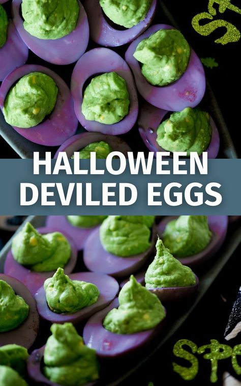 Looking for Halloween party food ideas? Try these cute and spooky deviled eggs! How to make them is simple and easy, with purple and green colors to match your Halloween theme. Perfect for potlucks, party snacks, or scary treats that stand out at any gathering. These monster-themed deviled eggs are fun, spooky, and sure to be a crowd-pleaser! Creative Party Food Ideas, Party Snack Table, Halloween Deviled Eggs, Avocado Deviled Eggs, Spooky Snacks, Easy Halloween Food, Cute And Spooky, Party Food Ideas, Blue Food Coloring