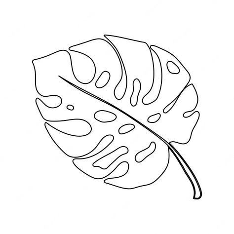 Premium Vector | Monstera leaf silhouette linear large plant leaf botanical jungle Monstera Leaf Silhouette, Easy Monstera Leaf Drawing, Palm Leaf Outline, Monster Leaf Drawing, Painted Monstera Leaves, Monstera Leaf Drawing Simple, Monstera Sketches, Monstera Outline Tattoo, Monstera Leaf Vector