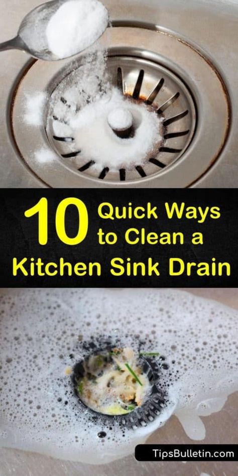 Not only do you need to clean your stainless steel sink, but you also need to clean the drain, too. Use household items like vinegar and baking soda to clear, clean, and deodorize the smelliest of drains. #cleankitchendrain #smellydrain #cleansinkdrain Kitchen Sink Cleaner, Clean A Kitchen, Baking Powder For Cleaning, Smelly Drain, Baking Soda For Skin, Diy Shampoo Recipe, Baking Soda Cleaner, Baking Soda Health, Baking Soda On Carpet