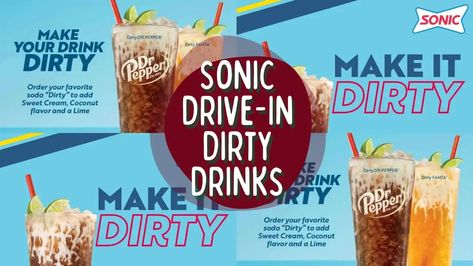 Sonic Dirty Drinks are Back in August 2024? (How to Order) Sonic Dirty Dr Pepper, Dr Pepper Sonic Drinks, Dirty Sonic Drinks, Sonic Drink Orders, Dirty Drinks, Sonic Menu, Sonic Drinks, Flavored Water Drinks, Butterbeer Recipe