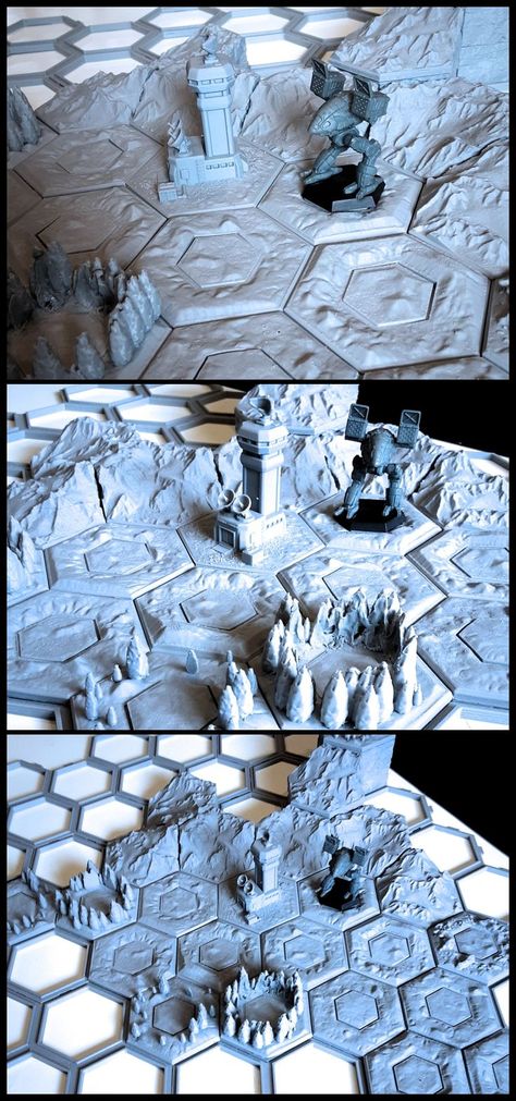 A 3d printable large scale battletech modular hex map. Battle Tech Mech, Battletech Terrain Ideas, Battletech Terrain, Battletech Miniatures, Hex Map, Dnd Diy, Fantasy Map Making, Game Terrain, Dungeons And Dragons Game