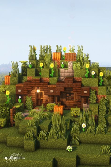 Minecraft House Built Into Hill, Minecraft Burrow House, Minecraft House In Hill Ideas, Overgrown Cottage Minecraft, Minecraft Hill Farm, Small Builds To Add To Your Minecraft World, Fun Minecraft Survival Builds, House In Hill Minecraft, Survival World Ideas Minecraft