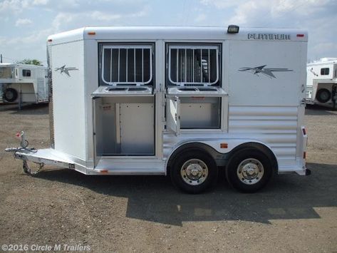 Circle M Trailers 2017 2 horse bumper pull with mangers  Horse Trailer by Platinum Coach | Kaufman, Texas Small Horse Trailer, Two Horse Trailer, Pig Trailer, 2 Horse Trailer, Horse Trailer Organization, Livestock Trailers, Small Barns, Horse Club, Equestrian Problems