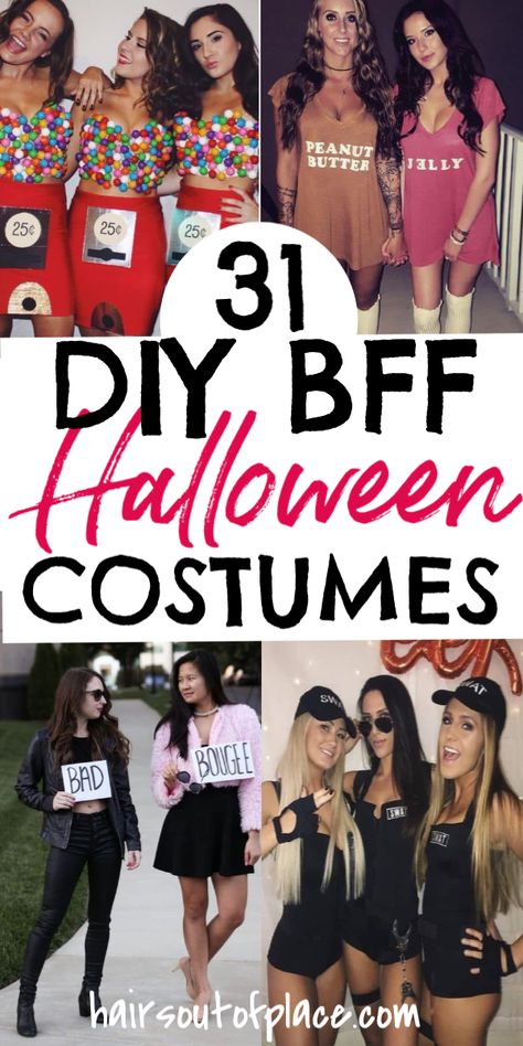 Have fun with best friends halloween costumes for women, college girls, and teens! Easy DIY Halloween costumes makes for an easy and cheap way to create clever bff costumes. Easy Halloween Costumes For Two Friends, Easy Friend Halloween Costumes Two, Easy Best Friend Costumes, Easy Friend Costumes, Adult Halloween Costumes For Women, Friend Costume Ideas, Best Friend Costume Ideas, Teen Girl Halloween Costumes, Bff Costumes