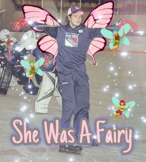 She was a fairy Fairy Emoji, She Was A Fairy, Stickers Kpop, Ny Rangers, Hockey Memes, Goofy Pictures, The Lorax, Hockey Stick, New York Rangers