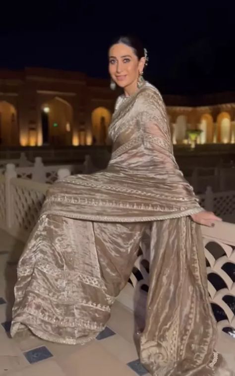 Silver Saree, Diwali Outfits, Lehenga Choli Wedding, Karisma Kapoor, Fancy Sarees Party Wear, Tissue Saree, Net Saree, Manish, Saree Look