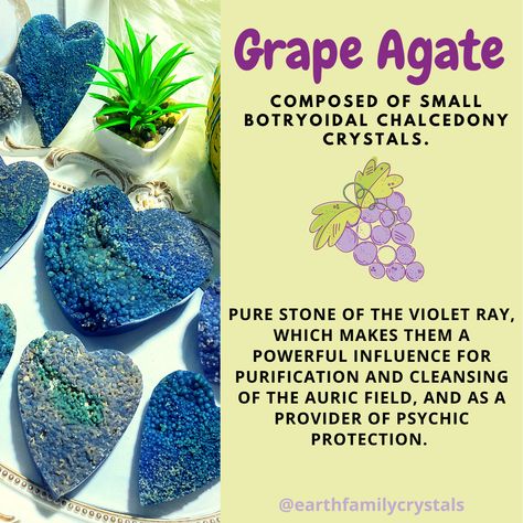 Grape Agate Meaning, Stone Meanings, Agate Meaning, Chalcedony Crystal, Grape Agate, Crystal Properties, Crystal Table, Crystal Grids, Spiritual Crystals