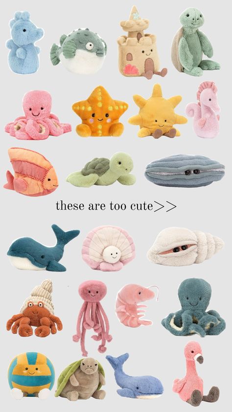 I love ths summer ones sm 🫶🏼🫶🏼 #jellycat #summer #summerjellycats Clam Jelly Cat, Jelly Cat Turtle, Jelly Cat Toys, Jelly Cat Animals, Jellycat Sea Creatures, Seal Jellycat, Summer Jelly Cats, Beachy Jellycats, Flamingo Jellycat