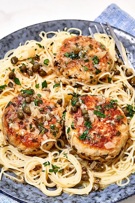 Chicken Piccata Meatballs All Recipes Chicken Piccata Meatballs, Chicken Meatball Polenta Bowl, Dinner Everyone Will Love, Chicken Meatball Picatta, Chicken Piccata Meatballs Allrecipes, Chicken Picatta Meatballs Allrecipes, Moist Chicken Meatballs, Chicken Piccata Sauce, Chicken Piccata Meatballs Giada