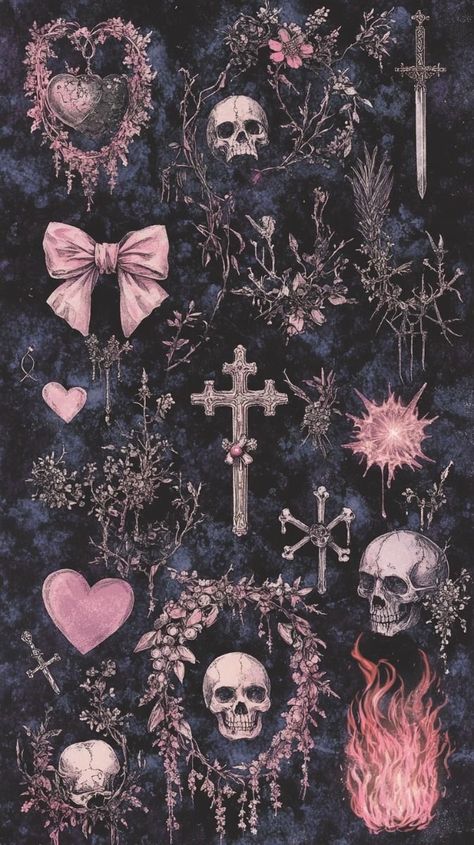 Cute And Creepy Wallpaper, Gothic Hello Kitty Wallpaper, Goth Apple Watch Wallpaper, Girly Goth Aesthetic Wallpaper, Pink Scary Wallpaper, Goth Easter Wallpaper, Emo Valentines Wallpaper, Cute Little Wallpapers, Gothic Phone Backgrounds