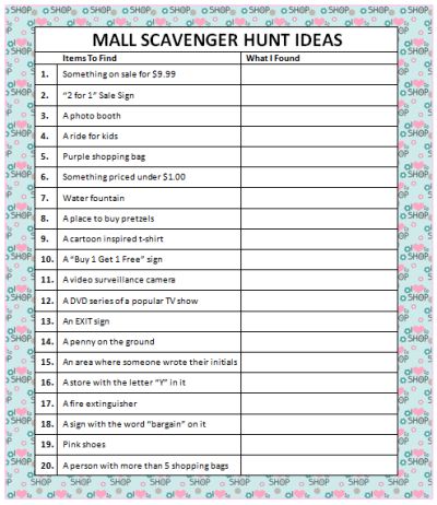 Mall Scavenger Hunt Ideas for Kids - free printable #FamilyFun Food Scavenger Hunt, Teen Scavenger Hunt, Scavenger Hunt Ideas For Kids, Mall Scavenger Hunt, Scavenger Hunt Party, Indoor Party Games, Scavenger Hunt Ideas, Scavenger Hunt Birthday, Pj Party