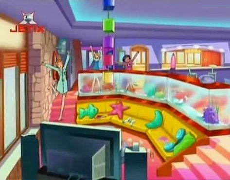 Totally Spies Living Room, Totally Spies Decor, Totally Spies Apartment, Totally Spies House, Room Cartoon, Y2k Scene, Retro Interior Design, Cartoon House, Childhood Tv Shows