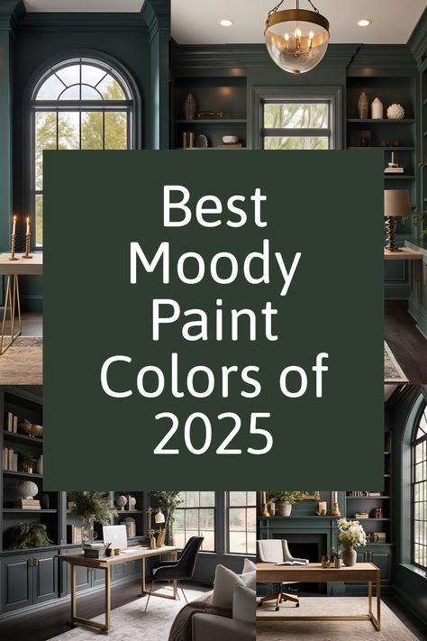 Dive into the dark side! These 2025 moody paint colors add depth, elegance, and a dash of intrigue to any space. Perfect for living rooms, bedrooms, and beyond! Deep Creek Benjamin Moore, Bear Creek Benjamin Moore, Restaurant Interior Paint Colors, Painting A Room All The Same Color, Dark And Moody Bedroom Paint Color, Behr Midnight In Ny, Nocturnal Green Valspar, Dark Paint Colors Bedroom, Moody Room Design