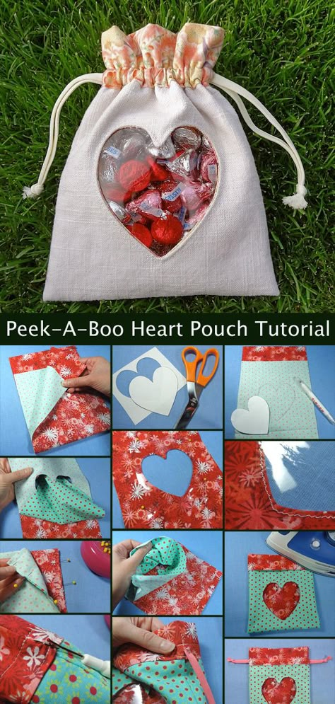 Crochet Valentine Treat Bags, Sew Small Gifts, Valentine's Sewing Projects, Things To Sew For Valentines Day, Easy Valentine Sewing Projects, Diy Christmas Bags Ideas, Sewing Valentines Ideas, Sewing Valentines Projects, Valentines Sewing Projects