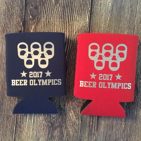 Diy Koozies, Wedding Olympics, Beach Olympics, Cabin Bachelorette Party, Beer Olympics Games, Backyard Olympics, Beer Olympics Party, Cabin Bachelorette, Beer Games