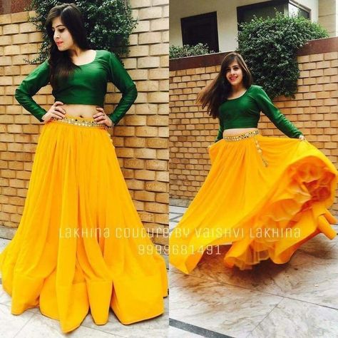 Yellow and green out class Pithi Choli Design, Simple Lehenga Designs, Western Top, Choli Dress, Simple Lehenga, Latest Designer Dresses, Lehenga Gown, Lehnga Dress, Lehenga Blouse Designs