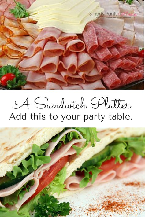 Create this sandwich platter for an at-home gathering. It's easy and versatile. Guests prepare the sandwich they want. Perfect for small and large parties. Meat Tray For Sandwiches, Sandwich Fixings Tray, Deli Sandwich Tray Ideas, Sandwich Station Wedding, Easy Lunch Buffet Ideas, Sandwich Platter Ideas Trays, Hoagie Tray Ideas, Sandwhich Trays Diy, Sandwich Boards Ideas