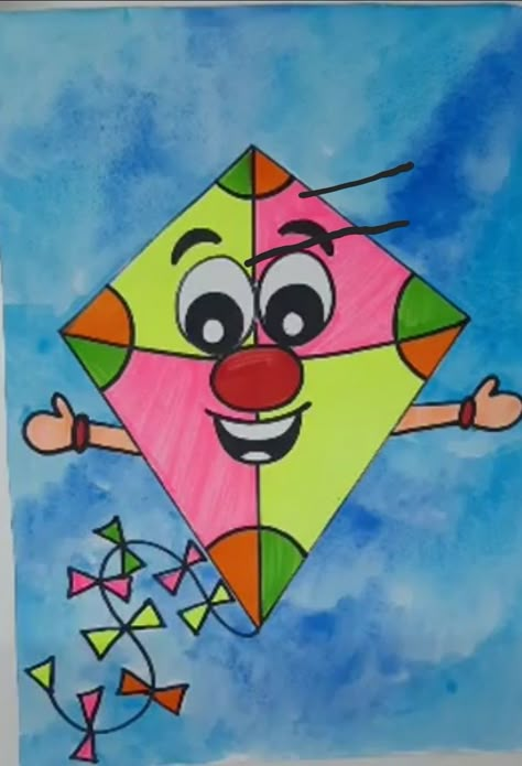 Cut Drawing Ideas, Kite Drawing For Kids, Kids Drawing Easy, Kids Drawing Step By Step, Flying Drawing, Objects Drawing, Basic Drawing For Kids, Grade 2 Art, Drawing Pictures For Kids