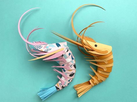 Make Your Own Paper Prawn Using This Pattern Designed by Artist Lisa Lloyd | Colossal Make Your Own Paper, Paper Sculptures, Colossal Art, Modern Crafts, Bee Crafts, Paper Artist, Paper Sculpture, Cute Cats And Dogs, Silhouette Design