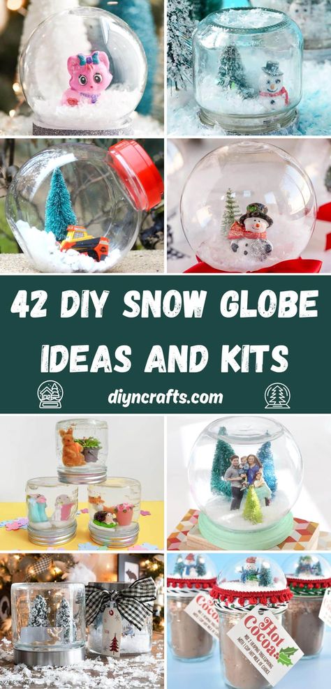 42 DIY Snow Globe Ideas and Kits Christmas Snow Globe Gift, Easy Diy Snow Globe For Kids, Snowglobe Ornament Diy, Diy Dollar Tree Snow Globe, How To Make Snow Globes, Snow Globe Ornaments Diy, Dollar Tree Snow Globes, Diy Snow Globe Ideas, Diy Snow Globe Ornaments