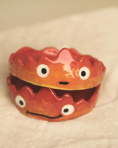 How to Make Stylish Air Dry Clay Coasters at Home Howls Moving Castle Clay Ideas, Clay Crafts Studio Ghibli, Calcifer Clay Tray, Clay Ghibli Crafts, Howls Moving Castle Diy Ideas, Pottery Studio Ghibli, Calcifer Ashtray, Ceramic Calcifer, Calcifer Clay Art