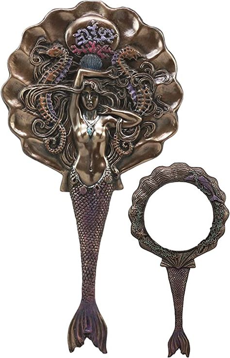 Mermaid Vanity, Queen Mermaid, Mermaid Mirror, Sea Queen, Mermaid Room, Face Mirrors, Bronze Art, Handheld Mirror, Mermaid Decor