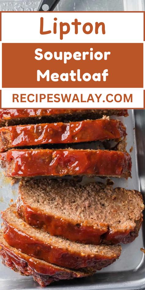 This Lipton Souperior Meatloaf recipe offers a delicious twist on the traditional dish, ensuring every slice is juicy, flavorful, and deeply satisfying. 
#Lipton #Souperior #Meatloaf #Recipe Superior Meatloaf, Lipton Meatloaf Recipe, Lipton Meatloaf, Souperior Meatloaf, Meatloaf Recipies, Paula Deen Meatloaf Recipes, Paula Deen Meatloaf, Traditional Meatloaf Recipes, Lipton Soup