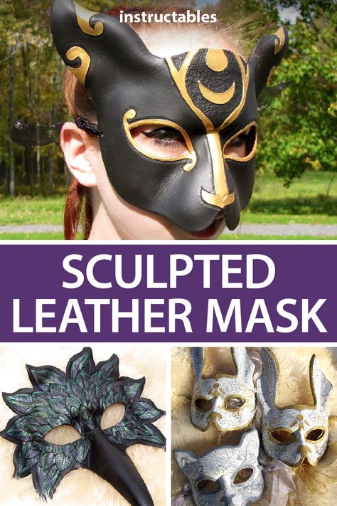 Make a sculpted leather mask to compliment your costume. Do any shape you like, but this tutorial will cover the Bast Mask and Bioshock inspired Splicer Rabbit Mask. #Instructables #cosplay #halloween #leatherworking #forming #sculpture #masquerade Leather Mask Pattern Free, Leather Mask Pattern, Diy Leather Mask, Diy Masquerade Mask, Masquerade Mask Diy, Leather Cosplay, Leather Masks, Raven Mask, Rabbit Mask