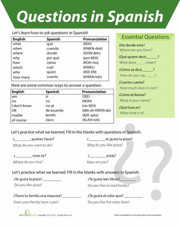 Worksheets: Questions in Spanish Questions In Spanish, Teach Yourself Spanish, Spanish Help, Spanish Notes, Learn Spanish Free, Spanish Questions, Question Words, Spanish Curriculum, Homeschool Spanish