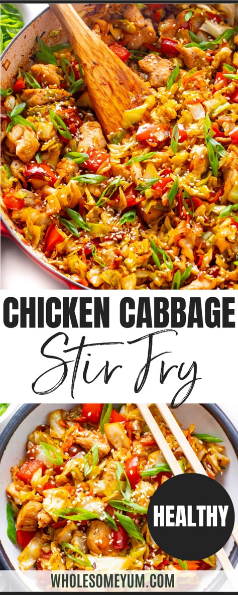 Cabbage Stir Fry Chicken Cabbage Stir Fry, Chicken Cabbage, Cabbage Stir Fry, Chinese Stir Fry, Chicken And Cabbage, Low Calorie Dinners, Healthy Meals For One, Asian Recipe, Low Calorie Meals