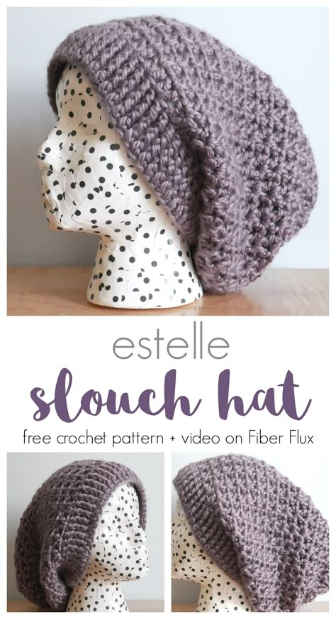 Estelle Crochet Slouch Hat, Free Pattern + Video Tutorial - fiberfluxblog.com Crochet Slouchy Hat Free Pattern Woman Slouch Beanie, Slouch Hat Pattern Free, Crochet Slouchy Hat Free Pattern, Crochet Slouchy Beanie Pattern, Crochet Slouch Beanie, Slouchy Beanie Pattern, Slouchy Hat Crochet Pattern, Slouch Hat Pattern, Crochet Locs