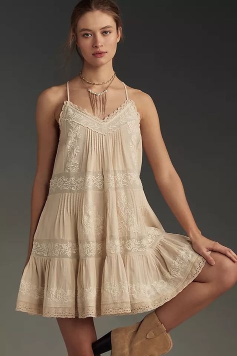 By Anthropologie Embroidered Pintuck Mini Dress | Anthropologie Edgy Looks, Sundresses Women, Anthropologie Style, Western Clothing, Boho Chic Dress, Folk Dresses, Blush Dresses, Accessories Collection, Looks Chic