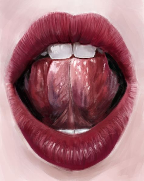 Lips Drawing With Tongue Out, Wreck This Journal Tongue Painting, Tongue Out Art, Open Mouth Painting, Tongue Painting, Tongue Drawing, Trippy Tongue Painting, Japanese Back Tattoo, Lips Painting