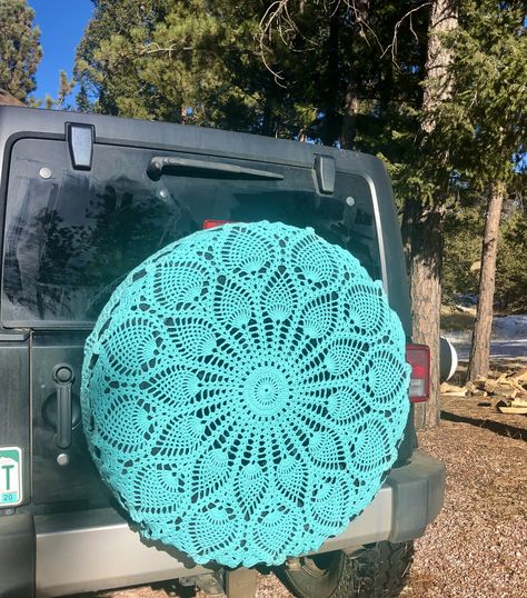 Jeep Wheel Cover Spare Tires, Crochet Jeep Tire Cover, Jeep Wheel Cover, Tire Covers For Jeeps, Crochet Tire Cover, White Jeep, Jeep Tire Cover, Jeep Ideas, Car Things