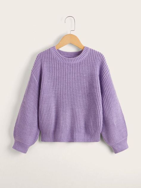 Free Returns ✓ Free Shipping On Orders $49+ ✓. SHEIN Girls Drop Shoulder Round Neck Sweater- Girls Sweaters at SHEIN. Ftc Robotics, Romcom Core, Cute Long Sleeves, Purple Sweaters, Sanrio Outfits, Matcha Milk, Purple Jumpers, Aesthetic Sweaters, Shein Sweater