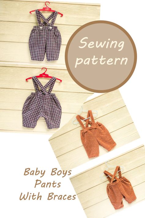 Baby Boys Pants With Braces pattern (3,6,9 months). Your baby boy will look like the perfect little gentleman in these pants with adjustable braces. You can also make a set for your friends baby shower. #SewModernKids #SewingForBabies #BabySewingPattern #BoysPantsSewingPattern #SewingBoysPants Baby Boy Clothes Patterns, Baby Boy Sewing Patterns Free, Baby Boy Sewing Projects, Baby Boy Sewing Patterns, Boy Sewing Projects, Diy Baby Boy Clothes, Baby Boy Suspenders, Boys Clothes Patterns, Baby Suspenders