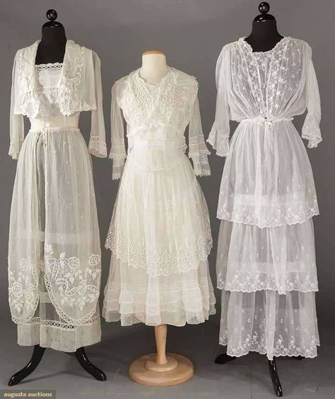 Voile, lawn, muslin. What's the difference (the short answer) - The Dreamstress Chiffon Texture, Augusta Auctions, Tea Dresses, Filet Lace, Tea Gown, 1910s Fashion, Blouson Top, Embroidered Roses, Edwardian Dress