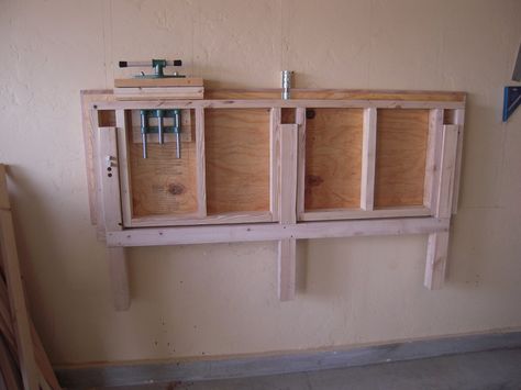 Fold Down Work Bench for my Garage Work Shop - Imgur Fold Down Work Bench, Workbench Garage, Officine In Garage, Diy Garage Work Bench, Folding Workbench, Woodworking Bench Plans, Diy Workbench, Garage Work Bench, Workbench Plans