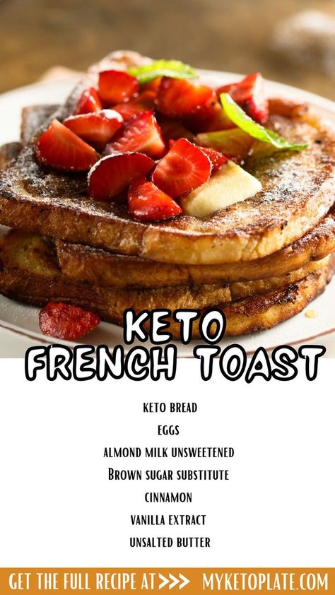 If you get tired of those basic breakfast recipes, then this keto french toast recipe is exactly what you need – a delicious and tender low carb French toast that fills you up and satisfies your sweet tooth at the same time. Keto Bread French Toast, Keto French Toast Recipe, Keto French Toast Muffins, French Toast Keto, Keto Toast, Low Carb French Toast, Basic Breakfast, Keto French Toast, Protein French Toast