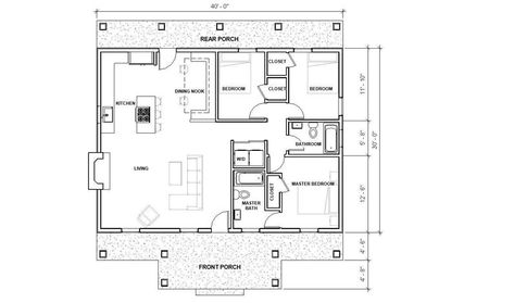 30 X 20 House Plans, 30 X 40 House Plans Open Floor, 40x30 House Plans, 40 X 40 House Plans, Custom House Plans, Floor Plan With Dimensions, Duck Farm, House Design Drawing, Architecture Blueprints