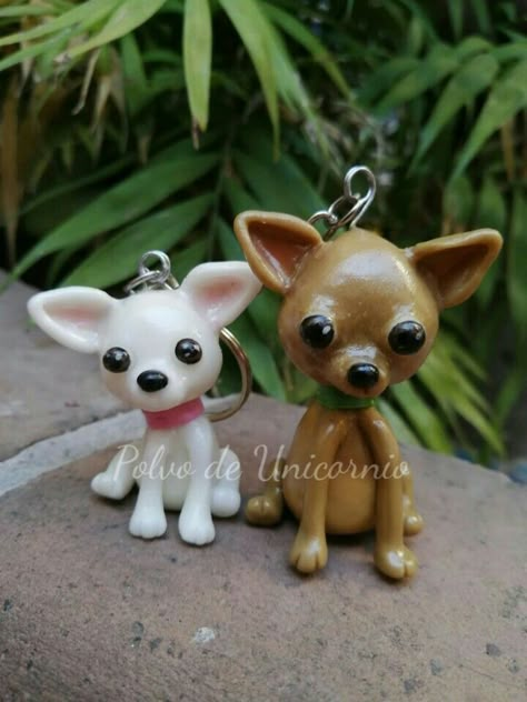 Polymer Clay Chihuahua, Clay Chihuahua, Bruiser Woods, Miniature Chihuahua, Clay Dog, Free Applique Patterns, Cake Topper Tutorial, Clay Rings, Gingerbread Decorations