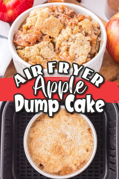 Air Fryer Dump Cake, Caramel Apple Cake Recipe, Air Fryer Cake Recipes, Pumpkin Dump Cake Recipe, Apple Dump Cake, Cake Mix Muffins, Dump And Bake, Caramel Apple Dump Cake, Air Fryer Recipes Dessert