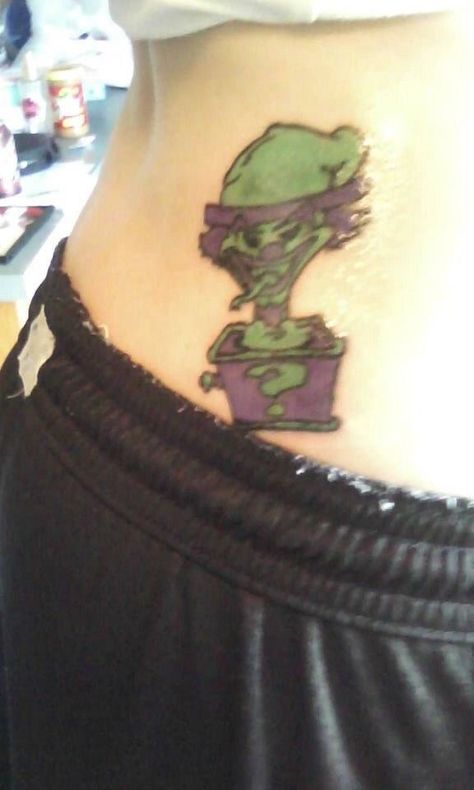 Scene Tattoos, Limp Bizkit Tattoo, Tattoos Cute, Art The Clown Tattoo, Goofy Tattoos, Zombie Tattoo, Silly Tattoos, Icp Tattoos, Hanger Tattoo